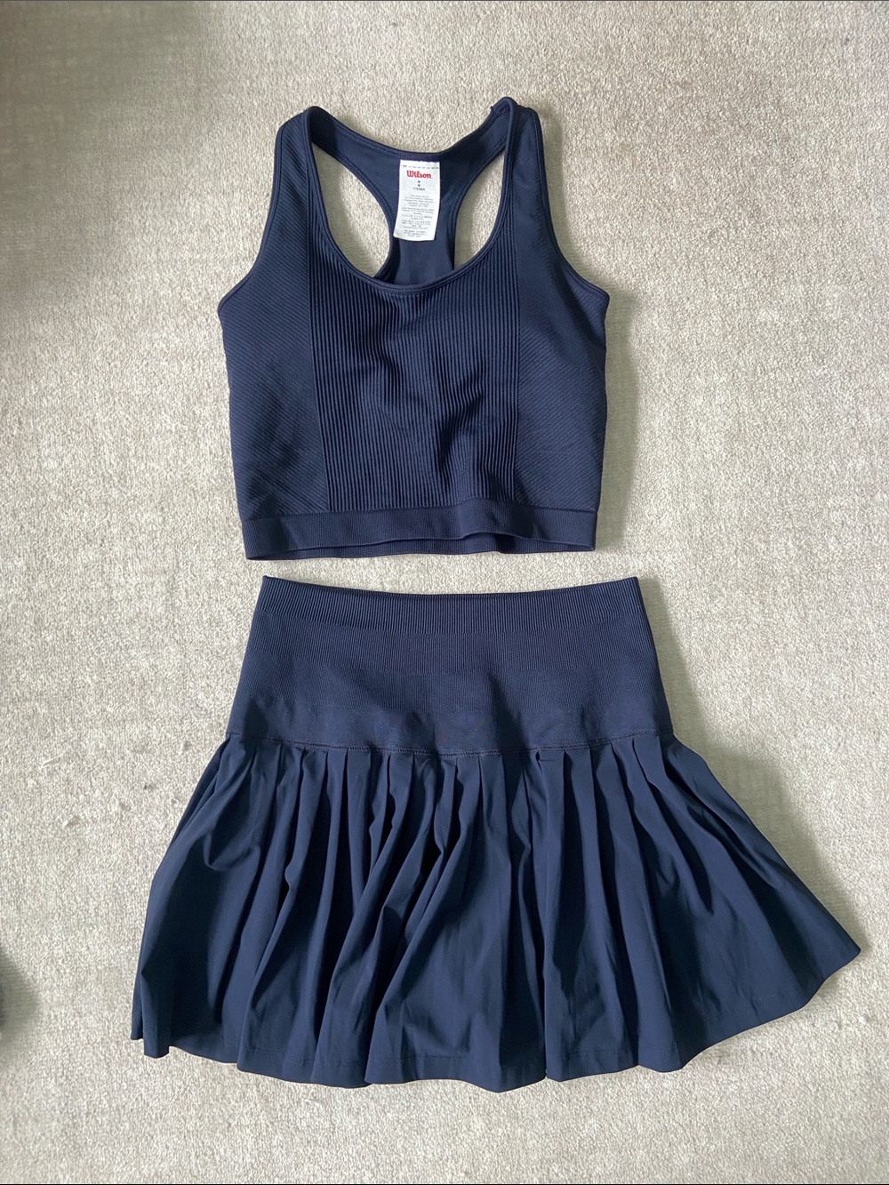 Wilson Navy Ribbed Racerback Crop Sports Bra and Pleated Skirt Set
